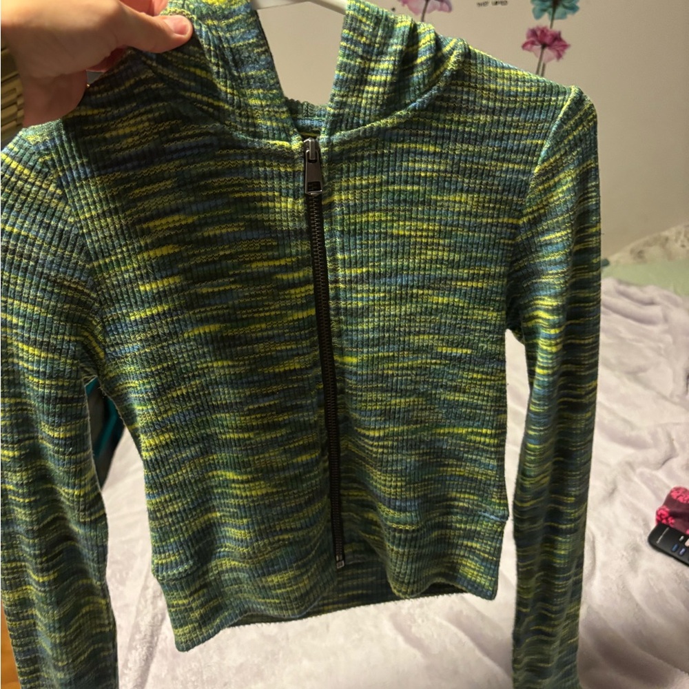 American Eagle Outfitters Striped Green and Blue Hoodie